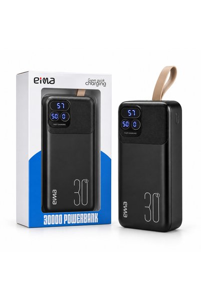 P32-3 30000 mAh 22.5W Hızlı Şarj Powerbank Entegre Lightning ve Type-C Kablolu Siyah