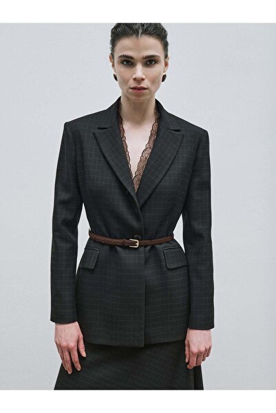 BAQA Lace Detailed Plaid Blazer Jacket