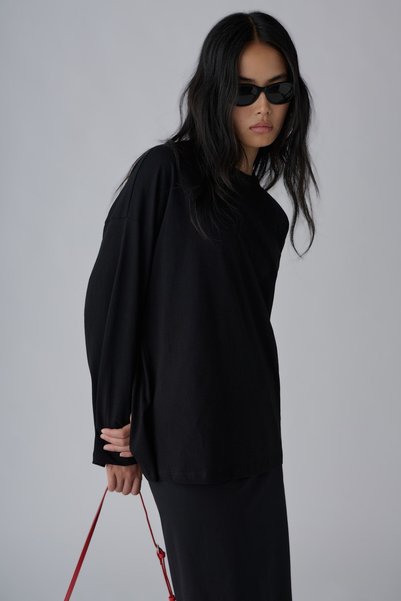 Suud Collection Tricou negru cu mânecă lungă, supradimensionat