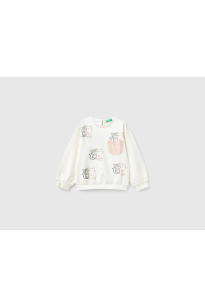 United Colors of Benetton سترة طويلة الأكمام للبنات بتصميم جرافيك