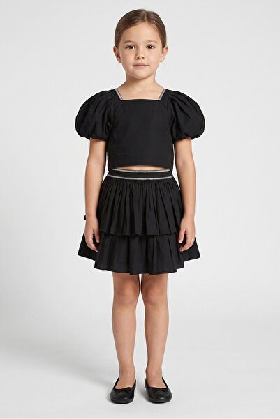 Miss Kids Girl 2 Pcs Solid Top And Skirt Set, Black
