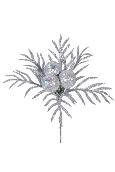 DD SHOP Floare Decorativa de Craciun Argintie 17cm - Crengute Decorative Argi...