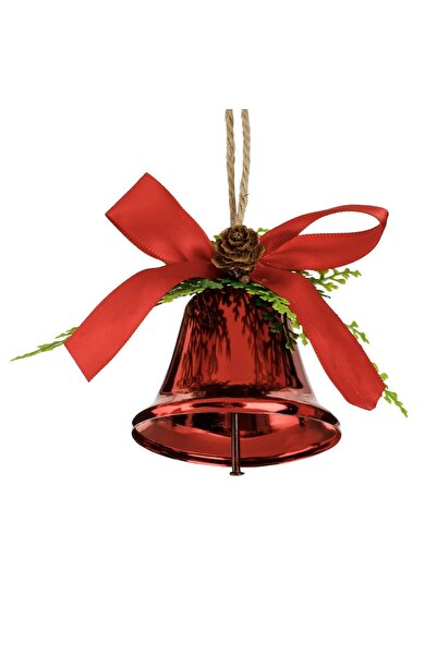 DD SHOP Ornament Brad de Craciun Clopot Metalic Rosu cu Fundita Conuri 9cm