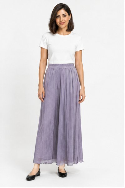 Livia Pleated Flowy Skirt with Elastic Waist