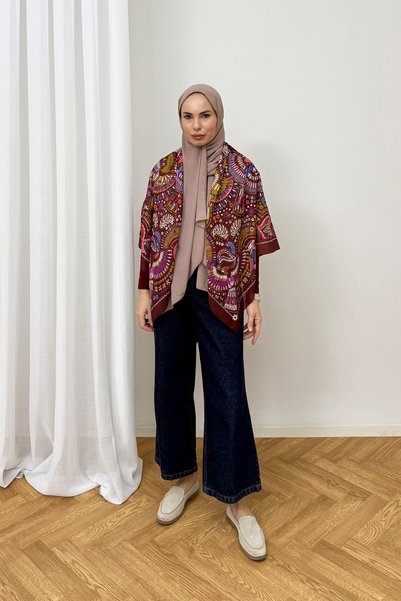 Melike Tatar Desenli Omuz Şalı 75-0002