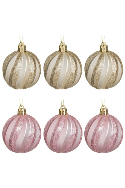 DD SHOP Set Globuri de Craciun Roz Sampanii cu Dungi Reliefate & Glitter Mat ...