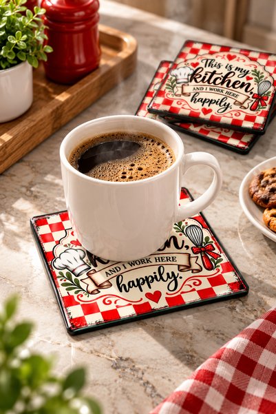 GÖKÇEOĞLU Glass Coaster |   Kitchen |   4-Piece Set |   10cm X 10cm