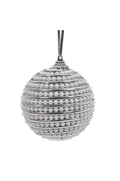 DD SHOP Ornament Brad de Craciun din Spuma Glob cu Siret Argintiu & Margele A...