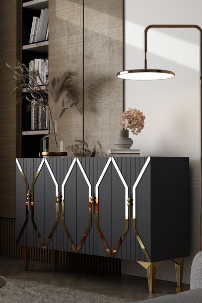 Dekortis Home Dekor 120DHDK11AA ELİSA LAZER PLEKSİ DESEN KAPAKLI KONSOL TV SE...
