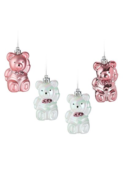 DD SHOP Set Ornamente Brad de Craciun Ursuleti Roz Albi Irizati 7.5cm - 4buc