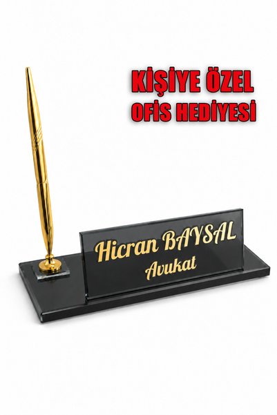 SENTEZ MASA İSİMLİĞİ Kişiye Özel Kristal Cam Masa İsimliği Saatli Kalemli Ofi...