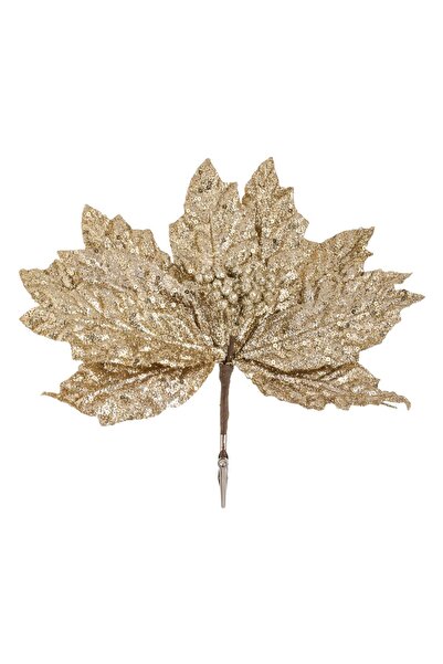 DD SHOP Floare Decorativa de Craciun Bej Bronz cu Glitter Paiete & Clips 29cm