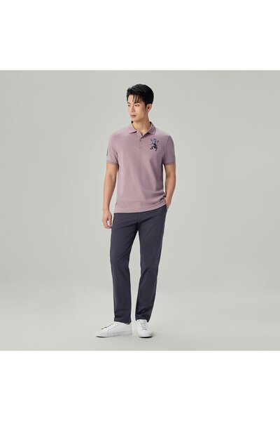 Giordano Men's Slim Fit 3D Lion Embroidery Lycra Pique Polo