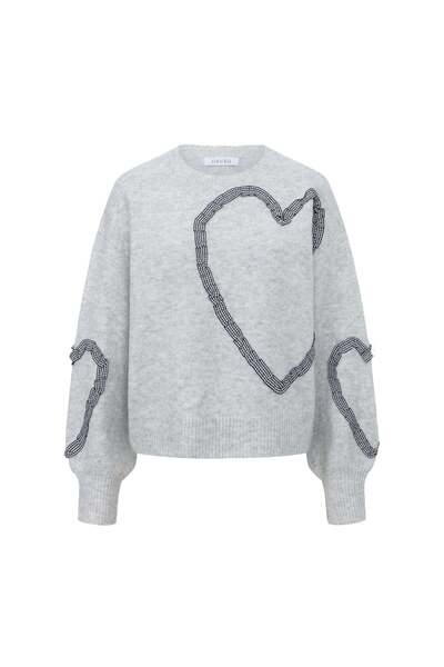 menta Women's Heart-Pattern Long-Sleeve Mid-Length Sweater
