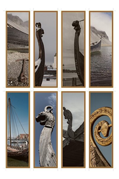 OEM Semne de carte set de 8 cu tema corabie vikinga, design istoric, carton p...