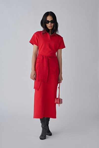 Suud Collection Rochie roșie cu guler polo Raine