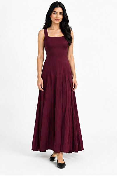 Livia Brown Plain Sleeveless Midi Dress