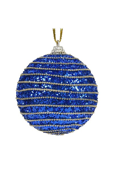 DD SHOP Ornament Brad de Craciun Glob din Spuma Albastru cu Glitter Siret Aur...