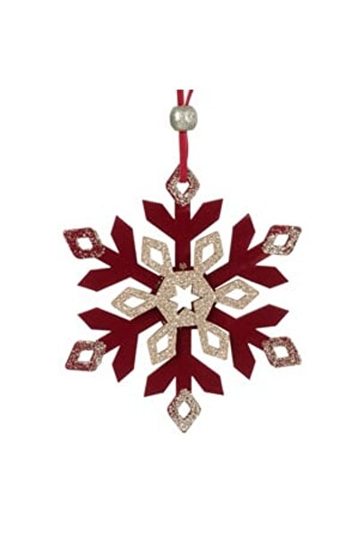 DD SHOP Ornament brad de Craciun, fulg de zapada din lemn catifelat, bordo cu...