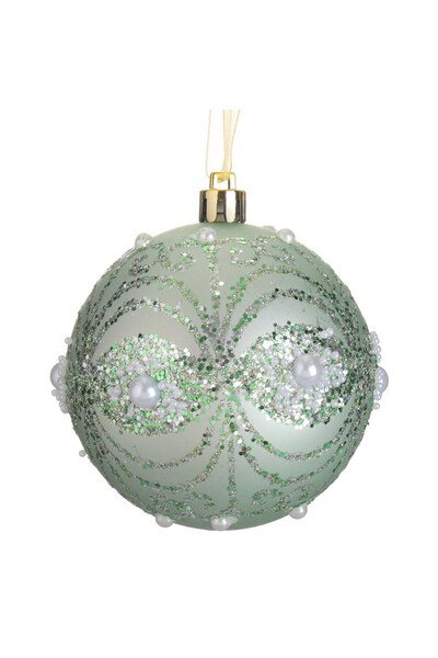 DD SHOP Ornament Brad de Craciun Glob Verde Menta Mat cu Glitter & Margele Ø8cm