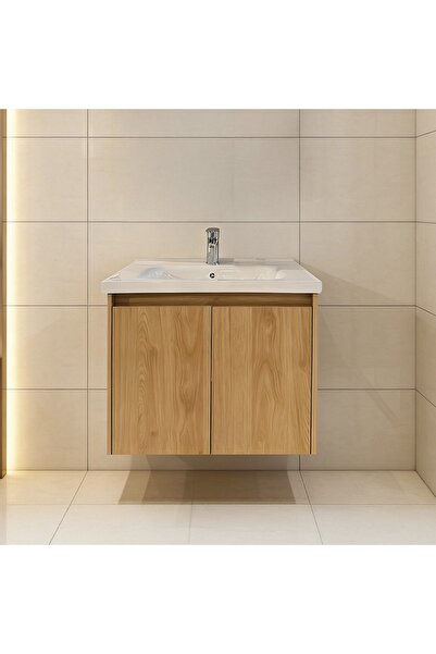 CELESTA Orion Wood Dulap de baie suspendat din placaj de 60 cm cu lavoar, 2 u...