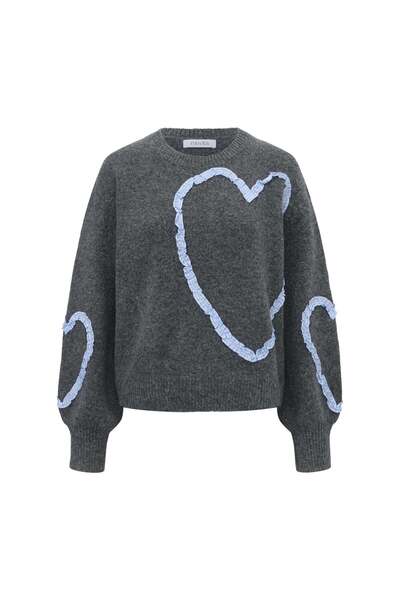 menta Women's Heart-Pattern Long-Sleeve Mid-Length Sweater