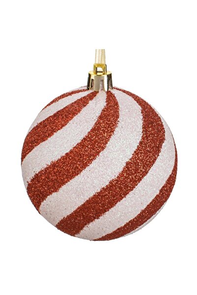 DD SHOP Ornament Brad de Craciun Glob Rosu cu Dungi Candy & Glitter Ø8cm