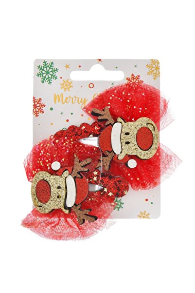DD SHOP Clame Par de Craciun Fundite Rosii din Tul cu Ren & Glitter 6,5cm - 2buc