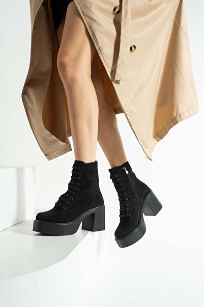 dabab shoes MELVIAN Cizme de damă negre de lux din piele întoarsă, cu șiretur...