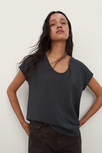 PARFOIS Striped Ribbed Short-Sleeve Top