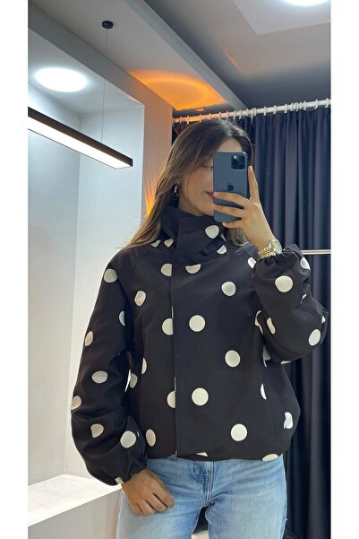 mrc Polka Dot Stand-Up Collar Trench Coat