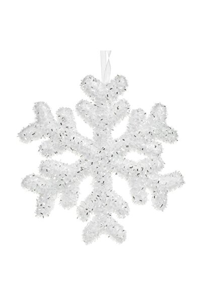 DD SHOP Ornament Brad de Craciun din Spuma Fulg Alb cu Tinsel Argintiu 18cm