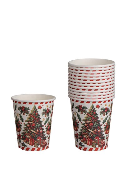 DD SHOP Pahare din carton pentru Craciun, albe cu model brad si cadouri, 240 ...
