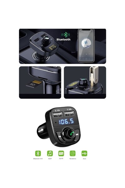 REPLAX Transmitter BT USB MP3 Micro Sd Kart Çakmaklık Müzik Çalar Araç Kiti X8 Siyah