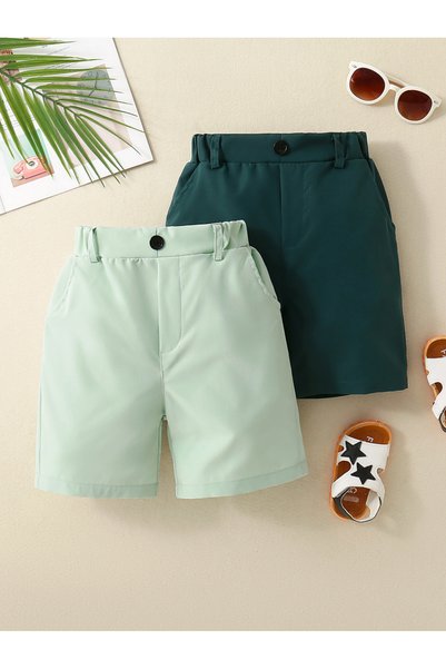 Take Two By Styli Kids 2-Pack Solid High-Rise Woven Shorts