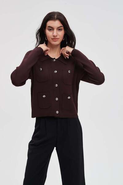 menta Long-Sleeve Waist-Length Cardigan with Pockets