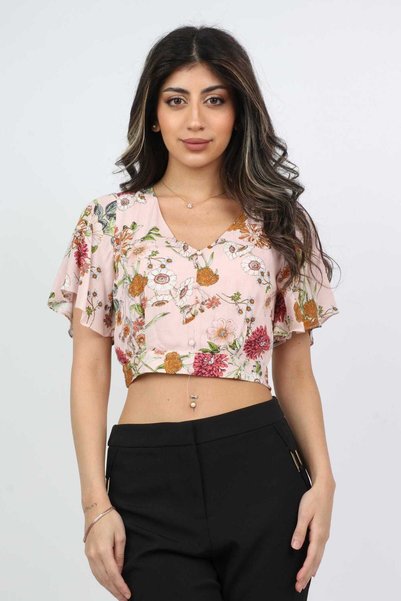 Kitschen Women's Viscose Short-Sleeve Crop Blouse