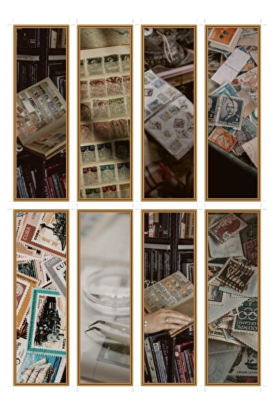 OEM Set 8 semne de carte cu tema colectie de timbre, design vintage, carton r...