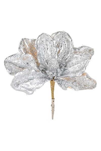 DD SHOP Floare Decorativa de Craciun Argintie cu Margele Transparente Glitter...