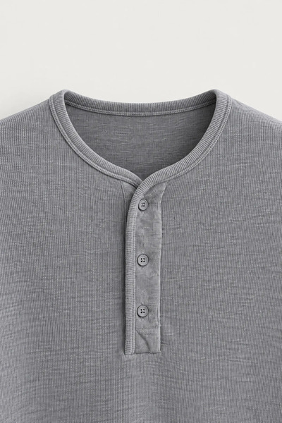 no7man Kiearan - Light Gray - Buttoned Collar - Long Sleeve Men's Tshirt