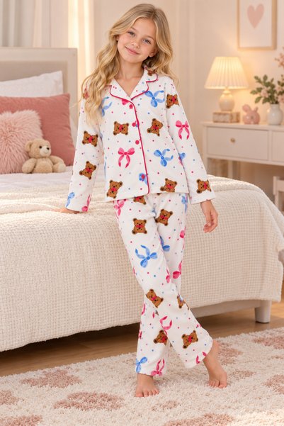 pijamino Girl's Cotton Buttoned Long Sleeve Pajama Set