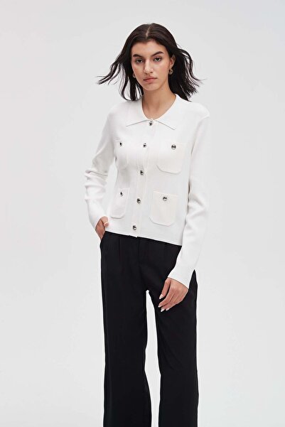 menta Long-Sleeve Waist-Length Cardigan with Pockets