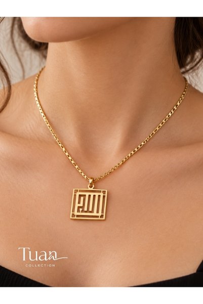 Tuan Collection Allah Written Kufi Steel Necklace Lacquer Plated Chain Spiritual Design Kufi Art Special Design Necklace