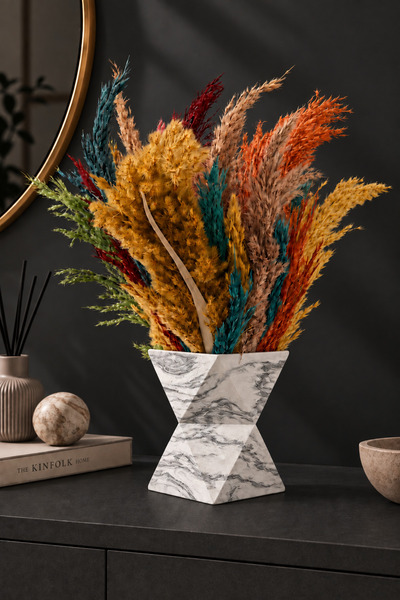 betonmall Pampas Dry Flower Arrangement in Concrete Pot Artificial Shocked Pa...