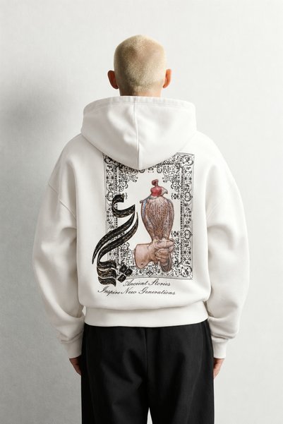 DEFEND Men's Şahin Patch Printed Oversize Hooded Sweatshirt