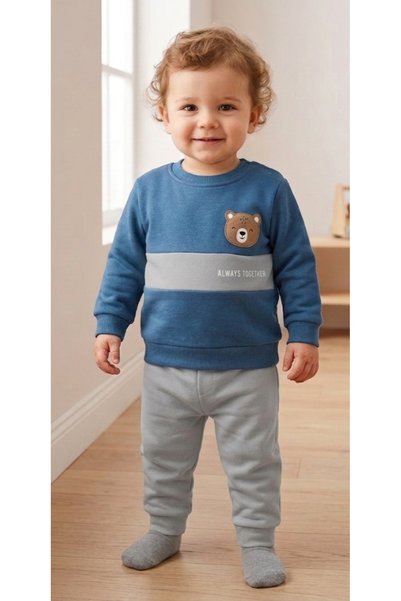 Favo Kids Boy's Teddy Bear Printed Hooded Tracksuit Set Casual Set