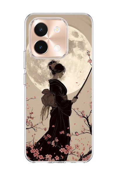 lelia Vivo Y28 Compatible Geisha Full Moon Printed Transparent Phone Case