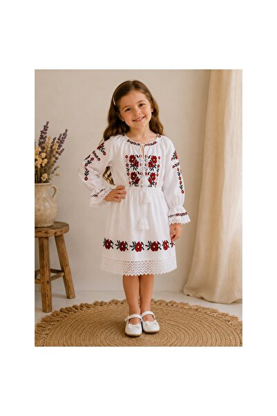 OEM Rochie tradițională pentru fete cu model mac roșu, 8 ani