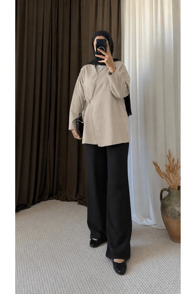 Hepsi Moda كيمونو برباط جانبي - 5790 - حجري