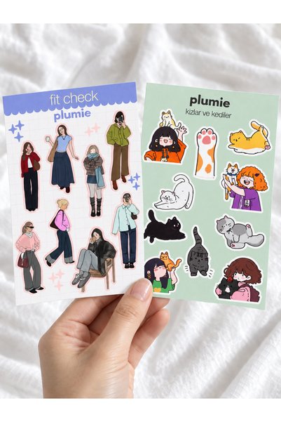 Plumie Fit Check and Girls and Cats 2-Piece Sticker Sheet Set - Notebook, Planner